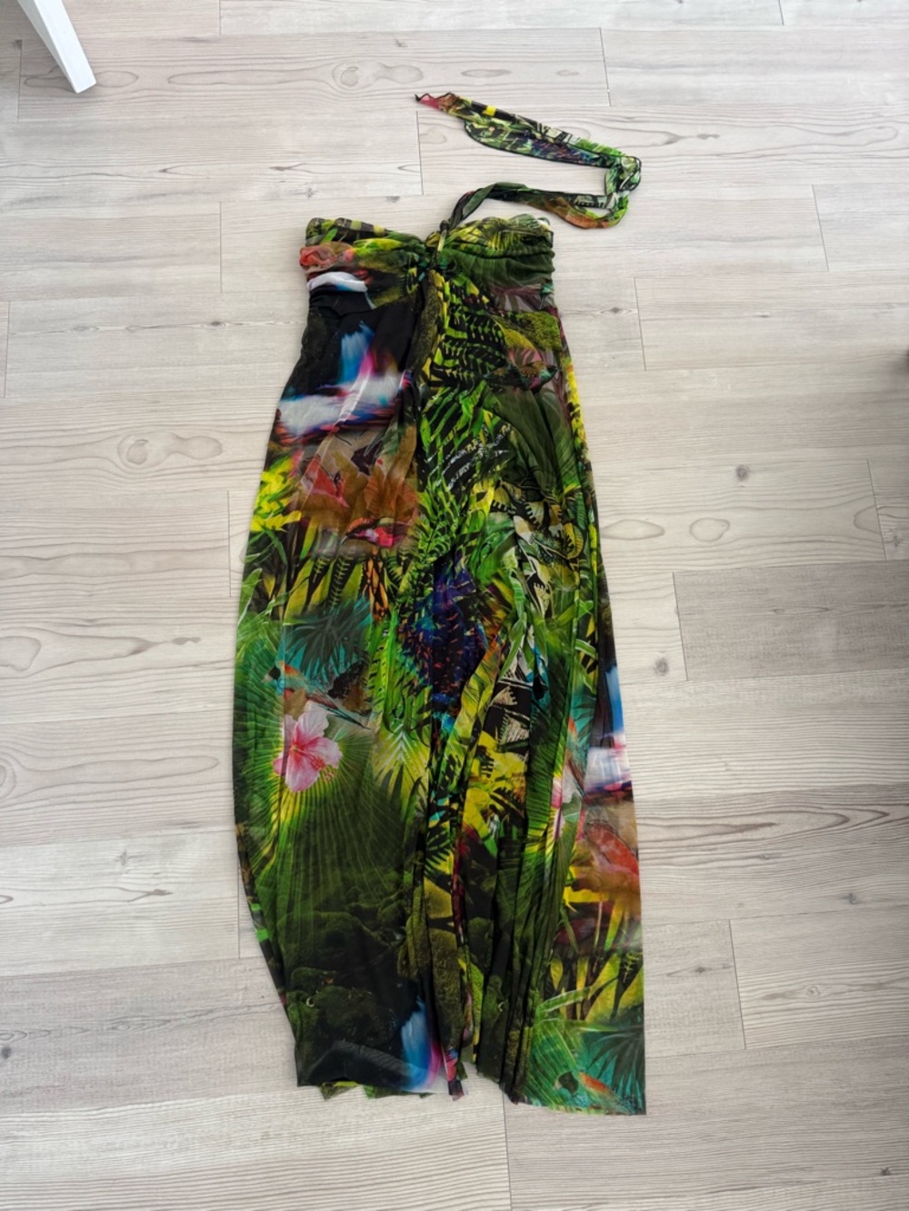Green Tropical-Print Strapless Midi Dress - Morgan Dress